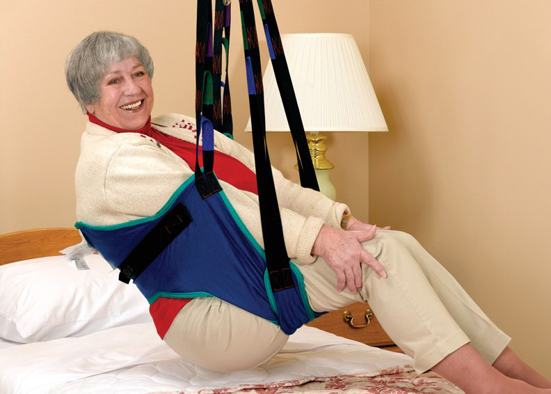 Hoyer lift sling with patient