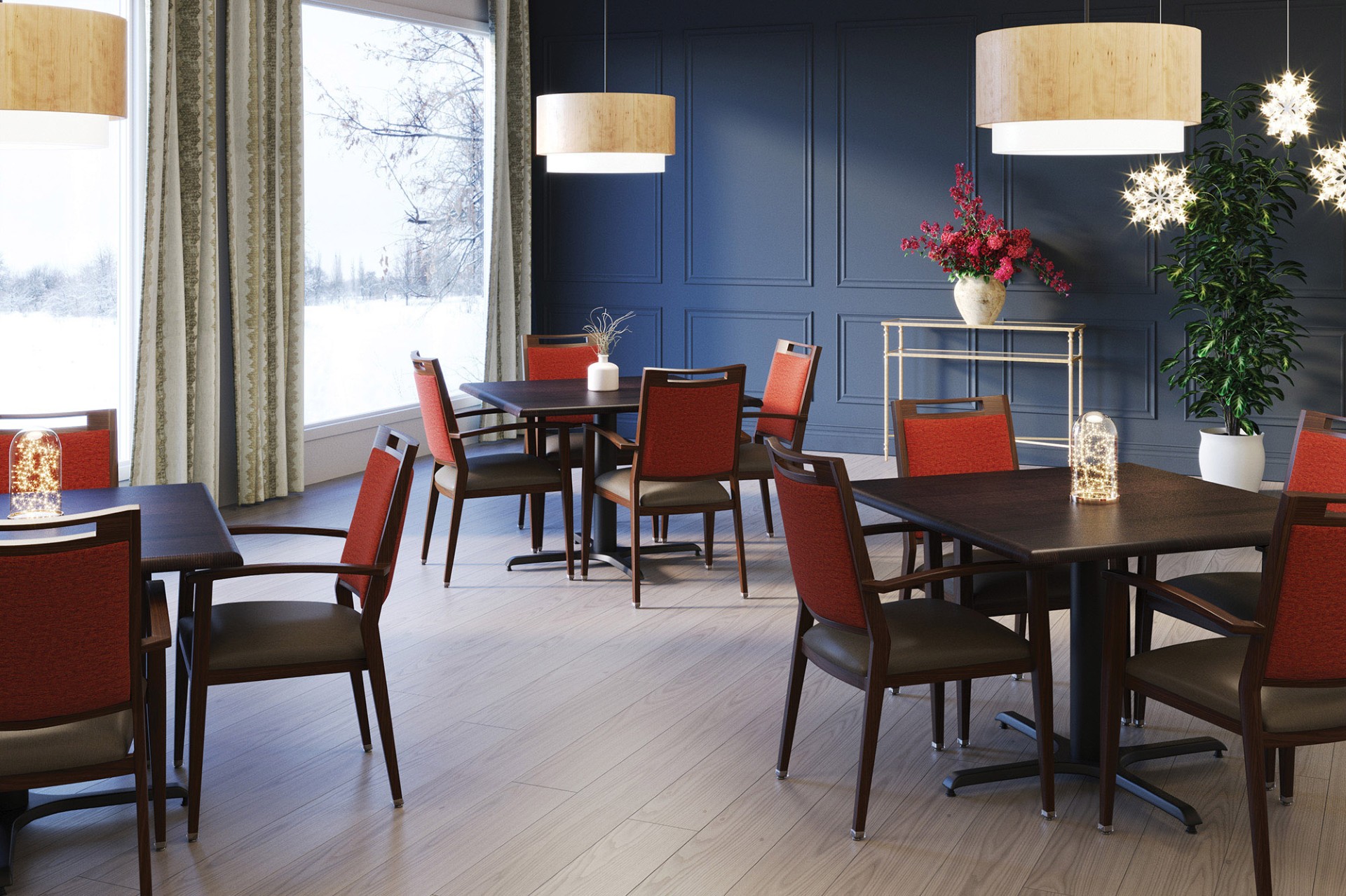Quick-Ship furniture dining room with red dining chairs
