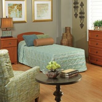 Resident Room Design: Thoughtfully designed resident room combining comfort and functionality for senior care environments.